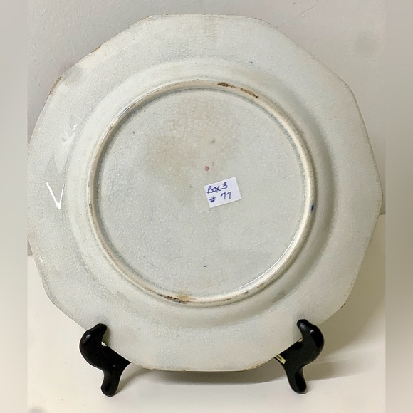 19th Century Vtg Gaudy Ironstone 10 Sided Flow Blue Copper Lusterware Plate - Picture 10 of 15